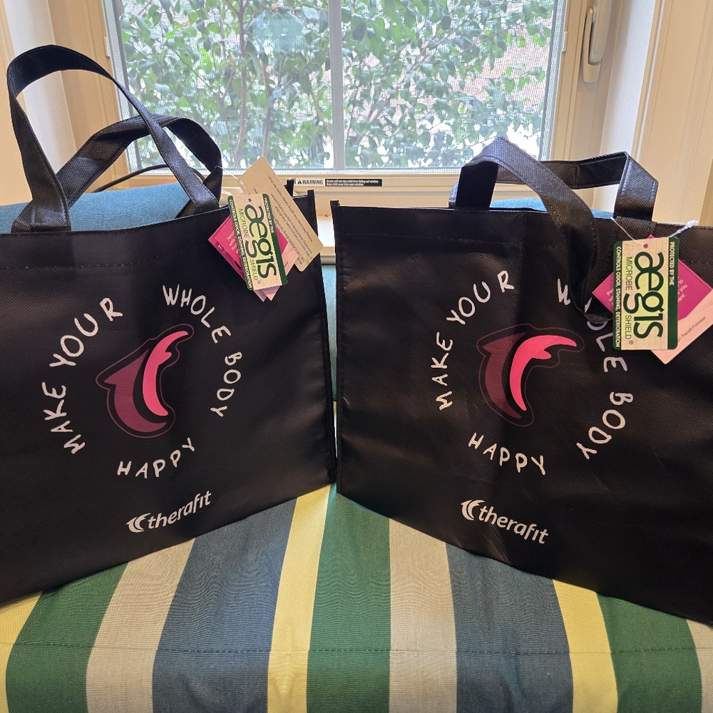 2 Lot Therafit Reusable Antimicrobe Shield Shopper Tote Bags 11"x13"x5"